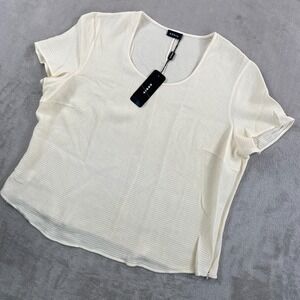 Akris Blouse Top Women 16 Ivory Textured Silk Scoop Neck NWT‎ $695
